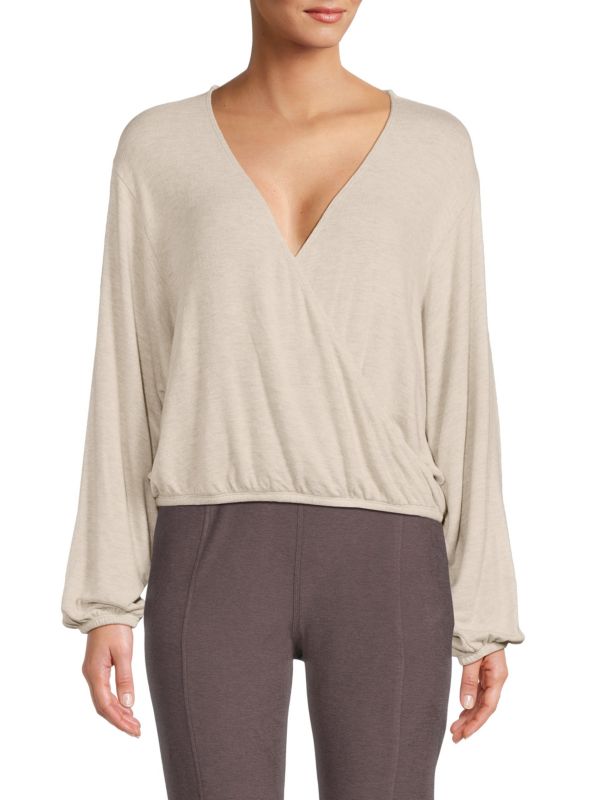 Beyond Yoga Heathered Dropped Shoulder Wrap Top